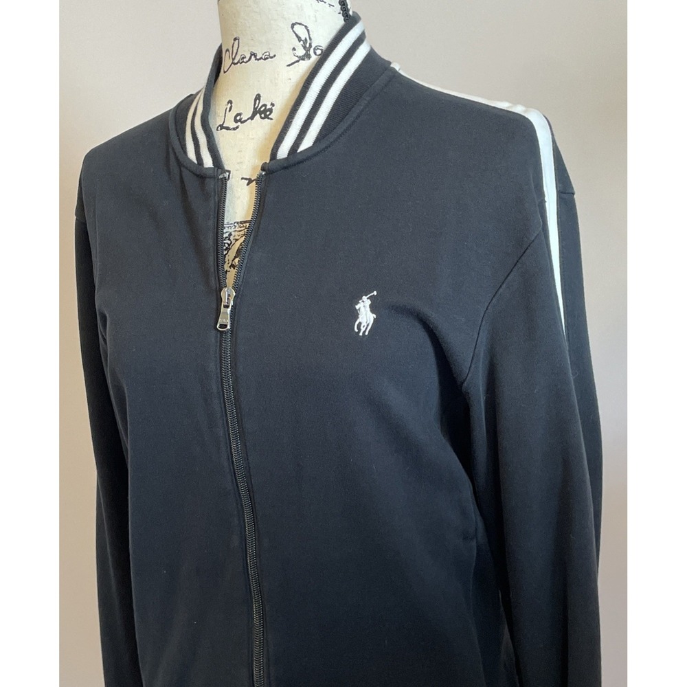 Polo Ralph Lauren Baseball Track Jacket Size S Athliesure Black Cotton Full Zip - Picture 8 of 16